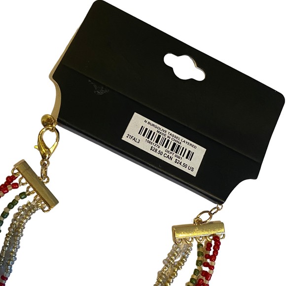 Torrid Multilayer Beaded Tassel Gold Red Green Necklace NWT - Picture 4 of 5